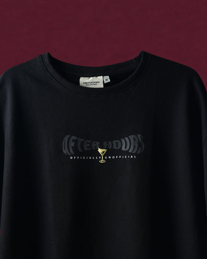 Untucked black After Hours oversized T-shirt with front graphic